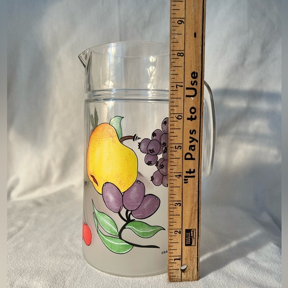 Vintage frosted Glass Pitcher Fruit Themed,  made in France - Picture 9 of 9